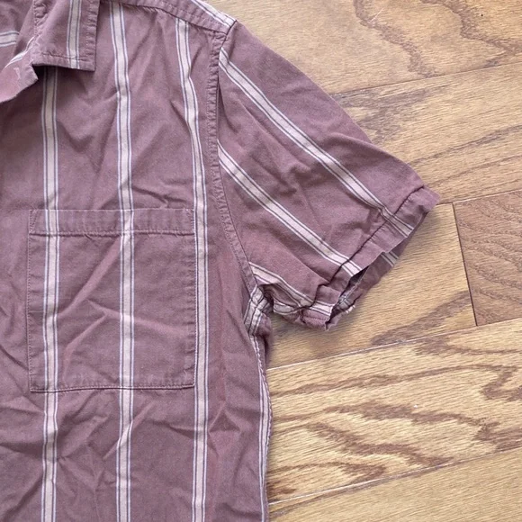 Madewell Men’s Burn Orange Striped Short Sleeve Button Up - Picture 4 of 5